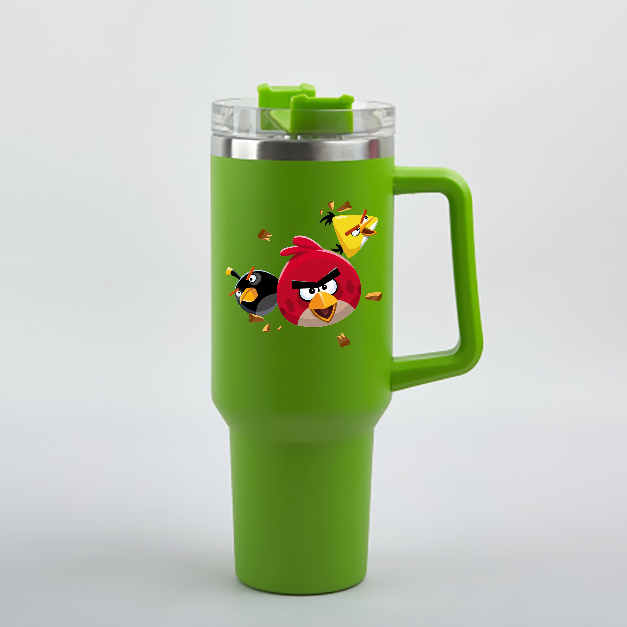 （画像用） Angry Birds アングリーバード 1200mL車用タンブラー - クリスタルステッカー（プラスチックストロー付き）